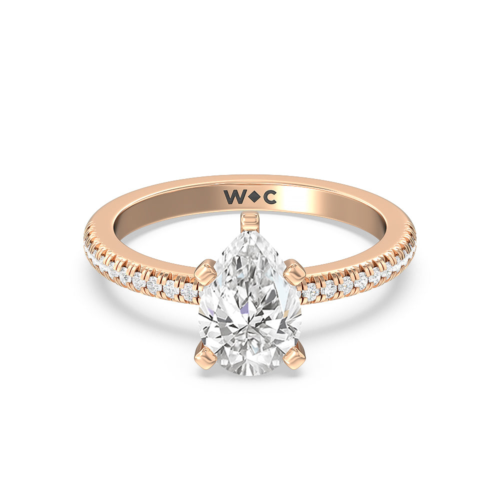 French Cut Pave Lab Diamond Engagement Ring - 14KT Yellow Gold Round
