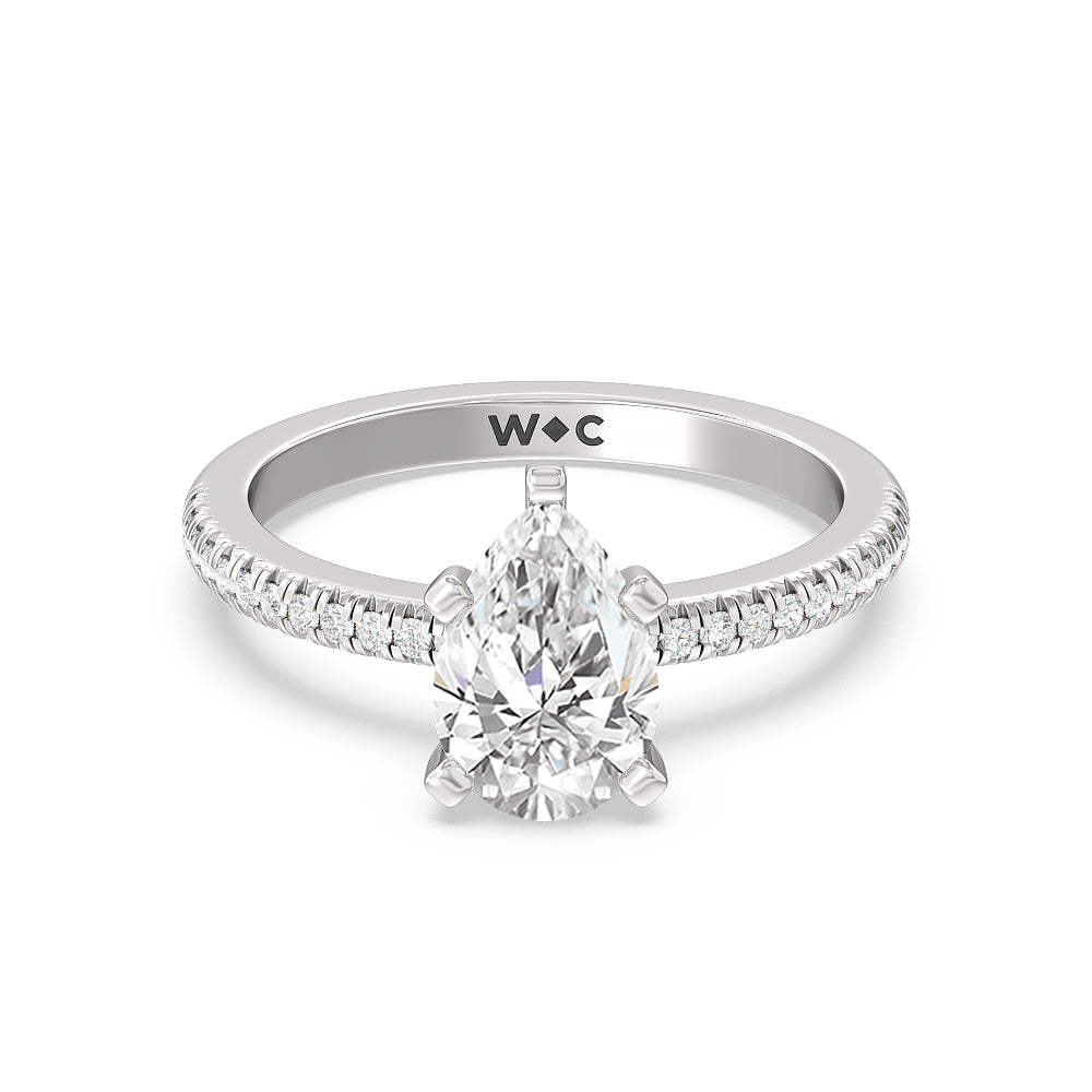French Cut Pave Lab Diamond Engagement Ring - 14KT Yellow Gold Round