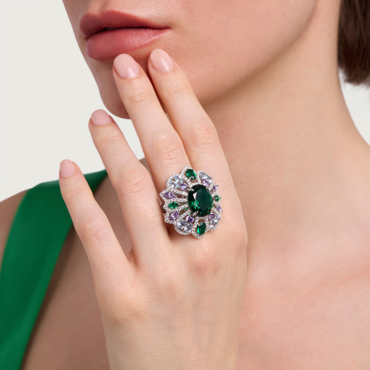 Emerald Bloom Cocktail Ring