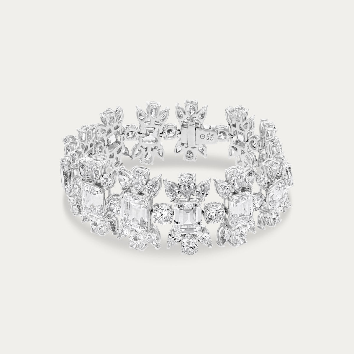 Emerald-Cut & Round Wide Bracelet
