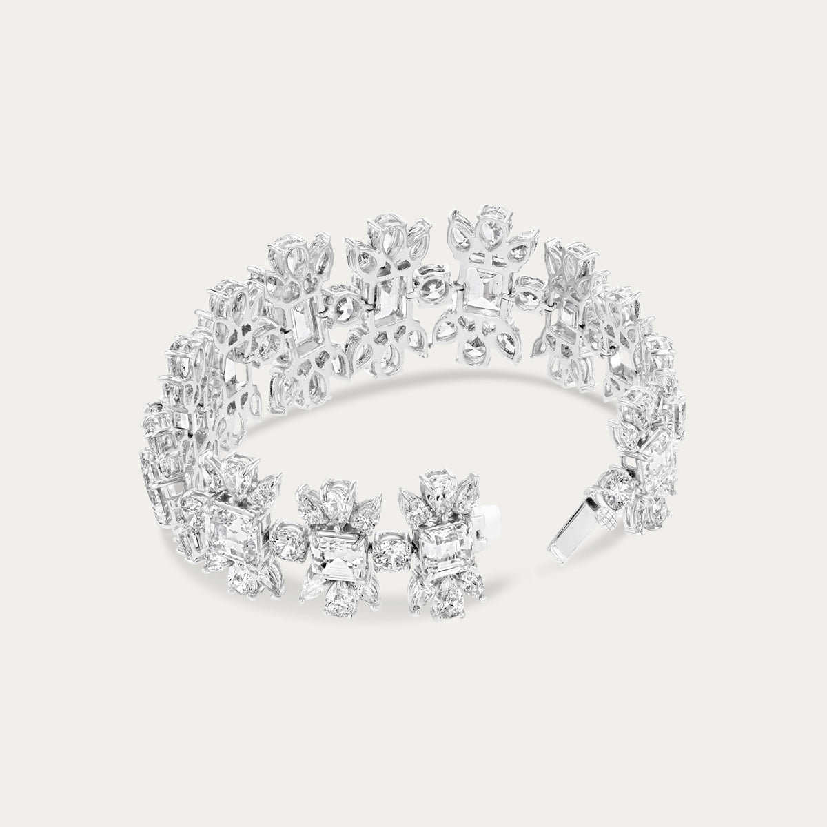 Emerald-Cut & Round Wide Bracelet
