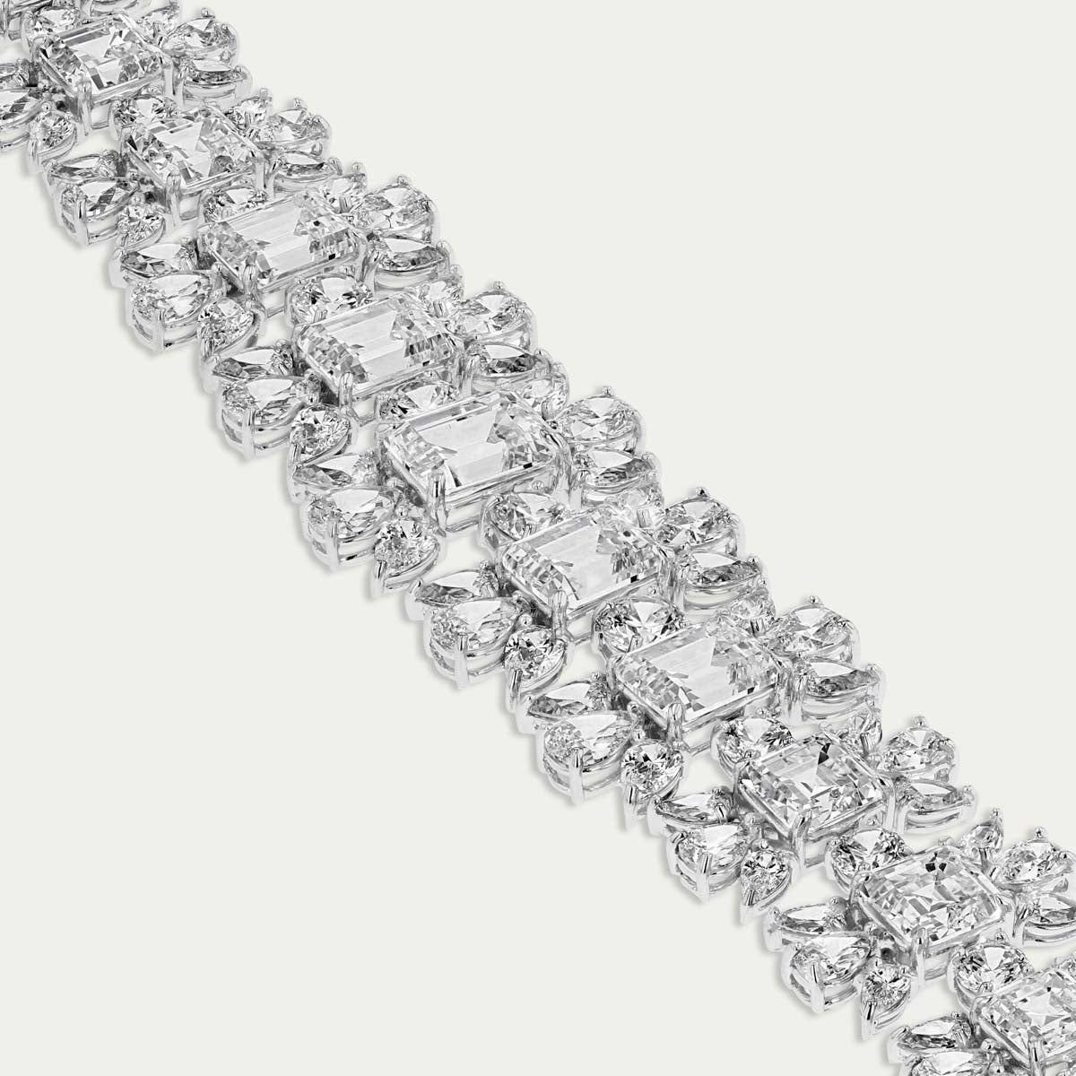 Emerald-Cut & Round Wide Bracelet