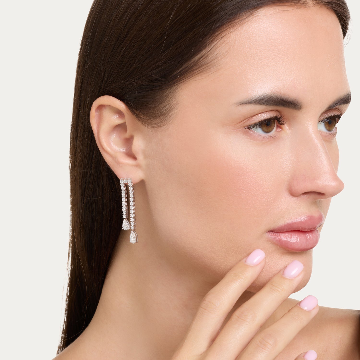 Lustrous Long Lab Grown Diamond Earrings