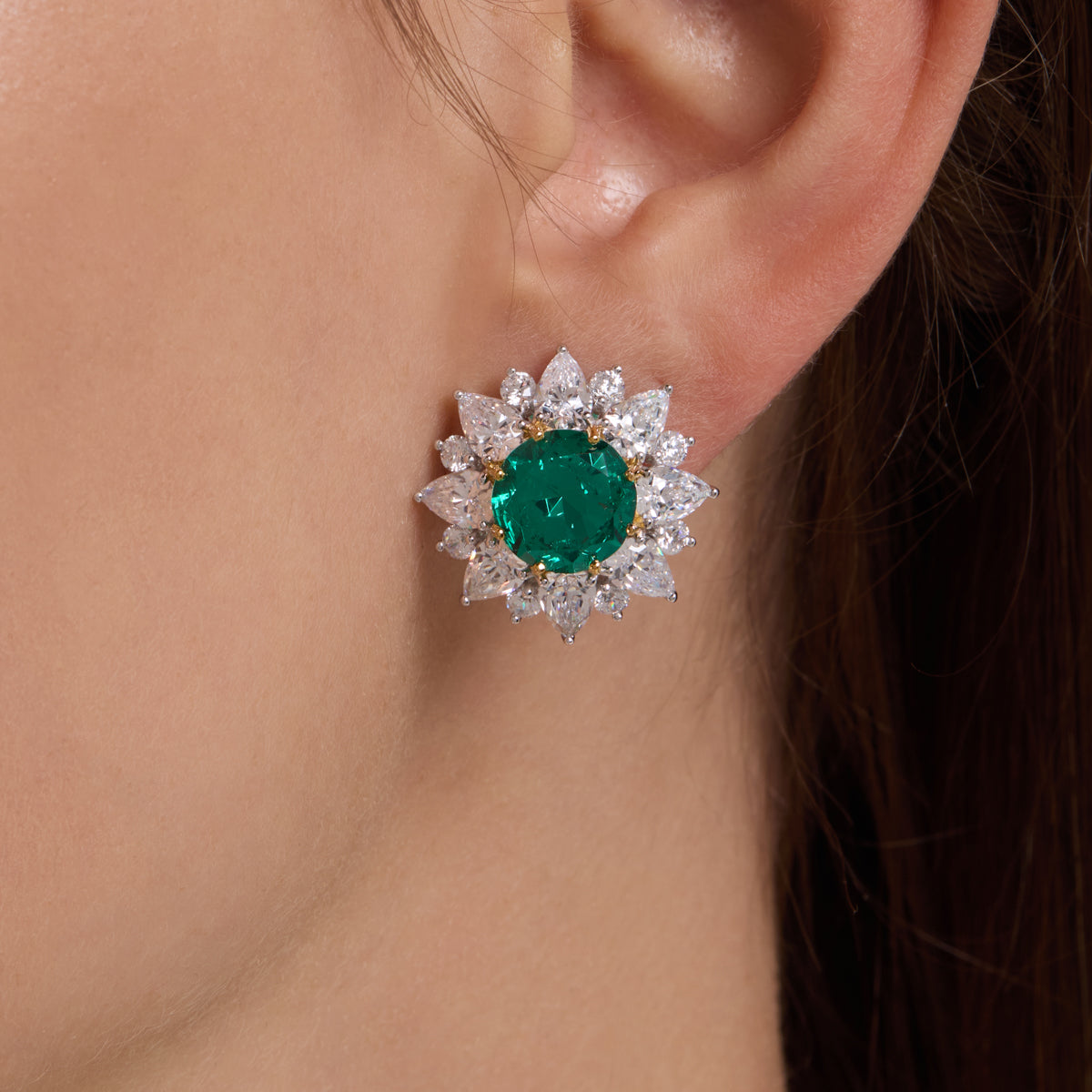 Radiant Emerald Blossom Diamond Earrings