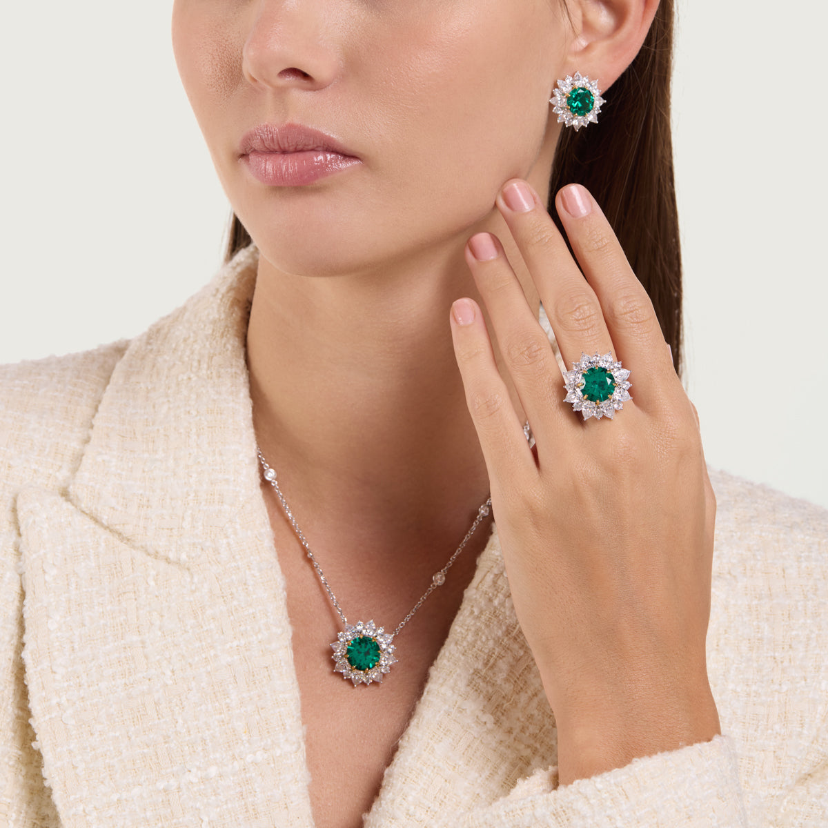 Radiant Emerald Blossom Diamond Earrings