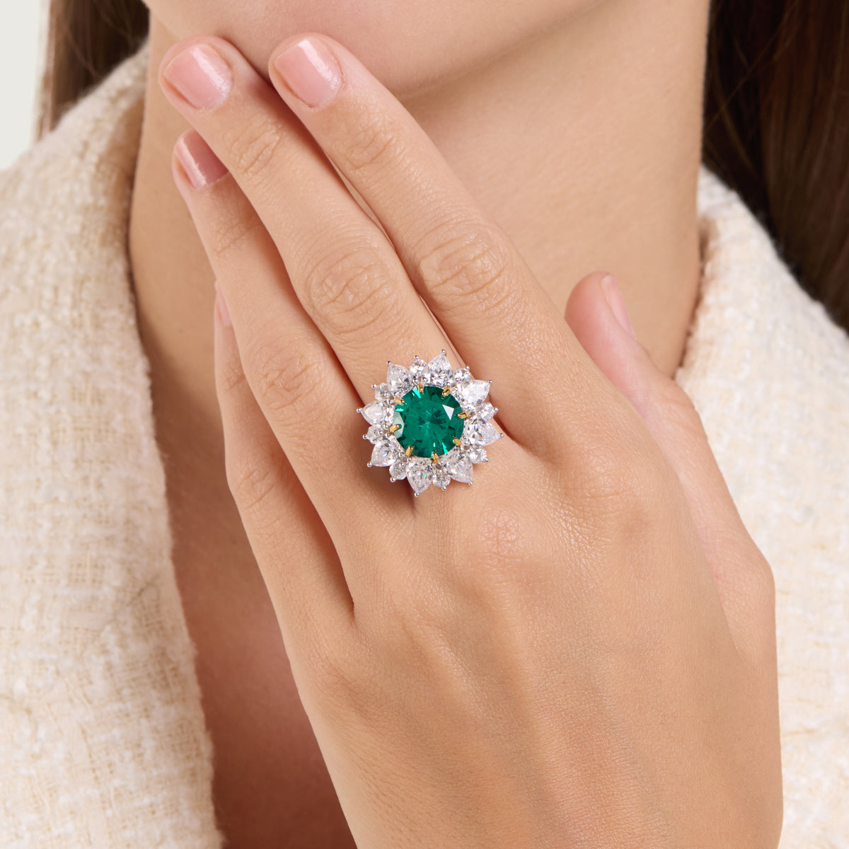 Radiant Emerald Blossom Ring