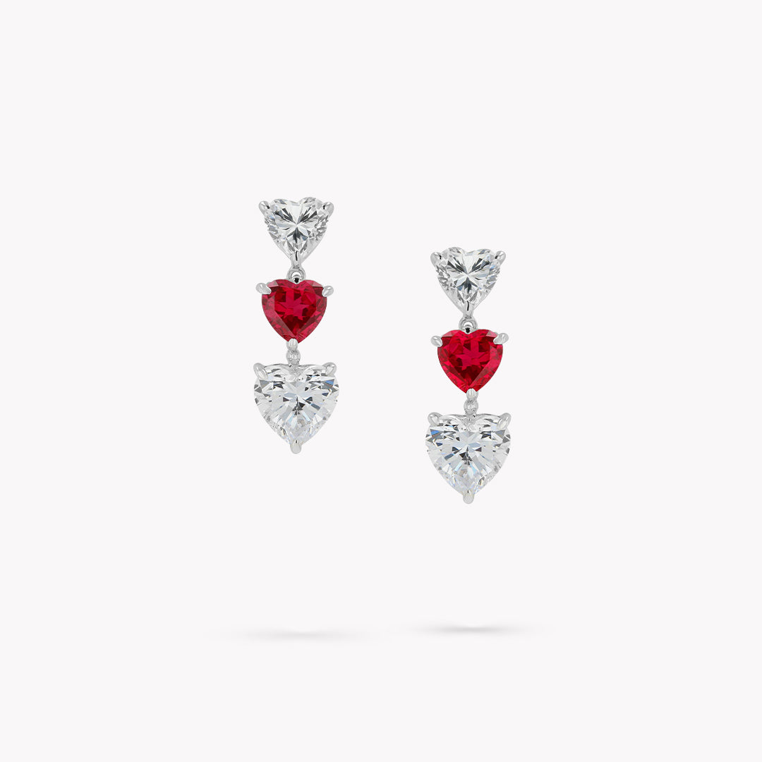 3 Stone Heart Shape Drop Earrings