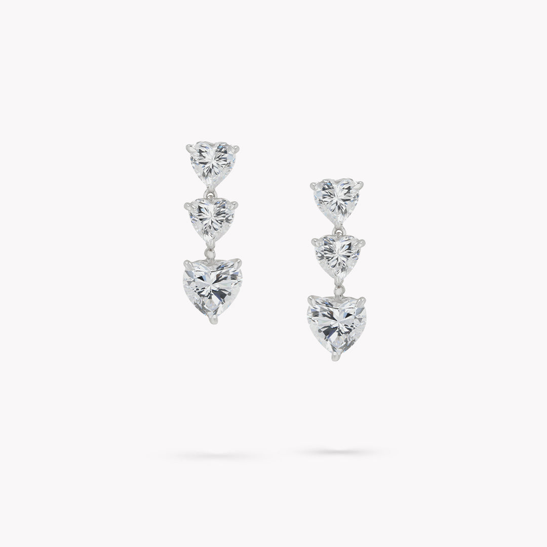 3 Stone Heart Shape Drop Earrings