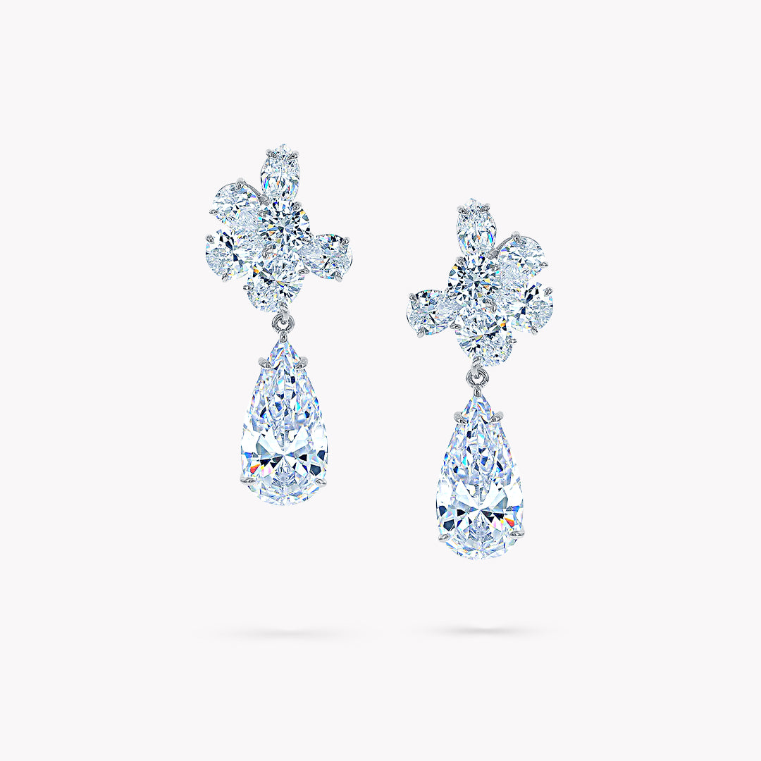 Fancy Shape Cluster Drop Earrings