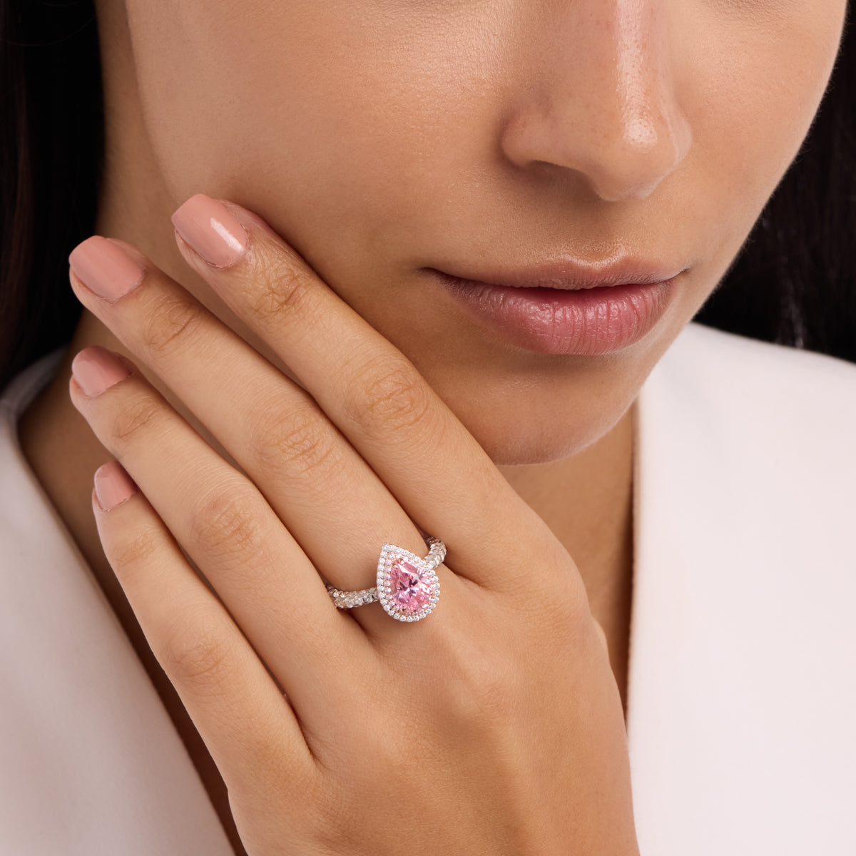 Rose Quartz Teardrop Glow Ring