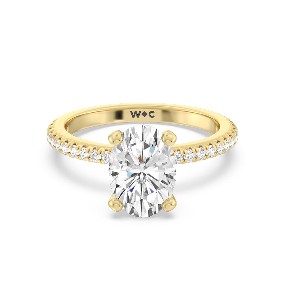French Cut Pave Lab Diamond Engagement Ring - 14KT White Gold Round