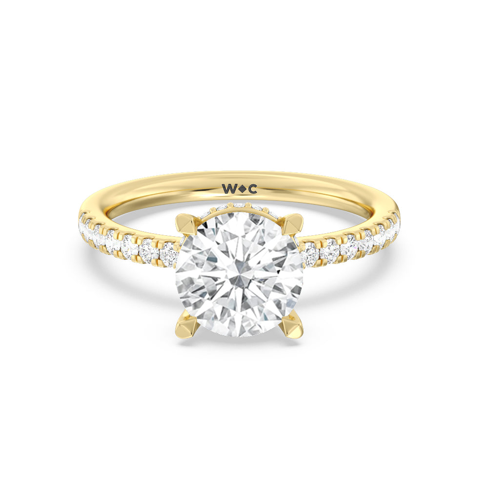 Petite Pave Hidden Halo Engagement Ring - 14KT White Gold Round