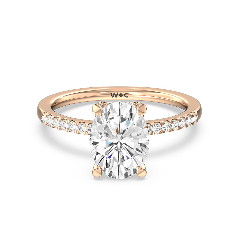 Arc Hidden Halo Engagement Ring - 14KT White Gold Oval