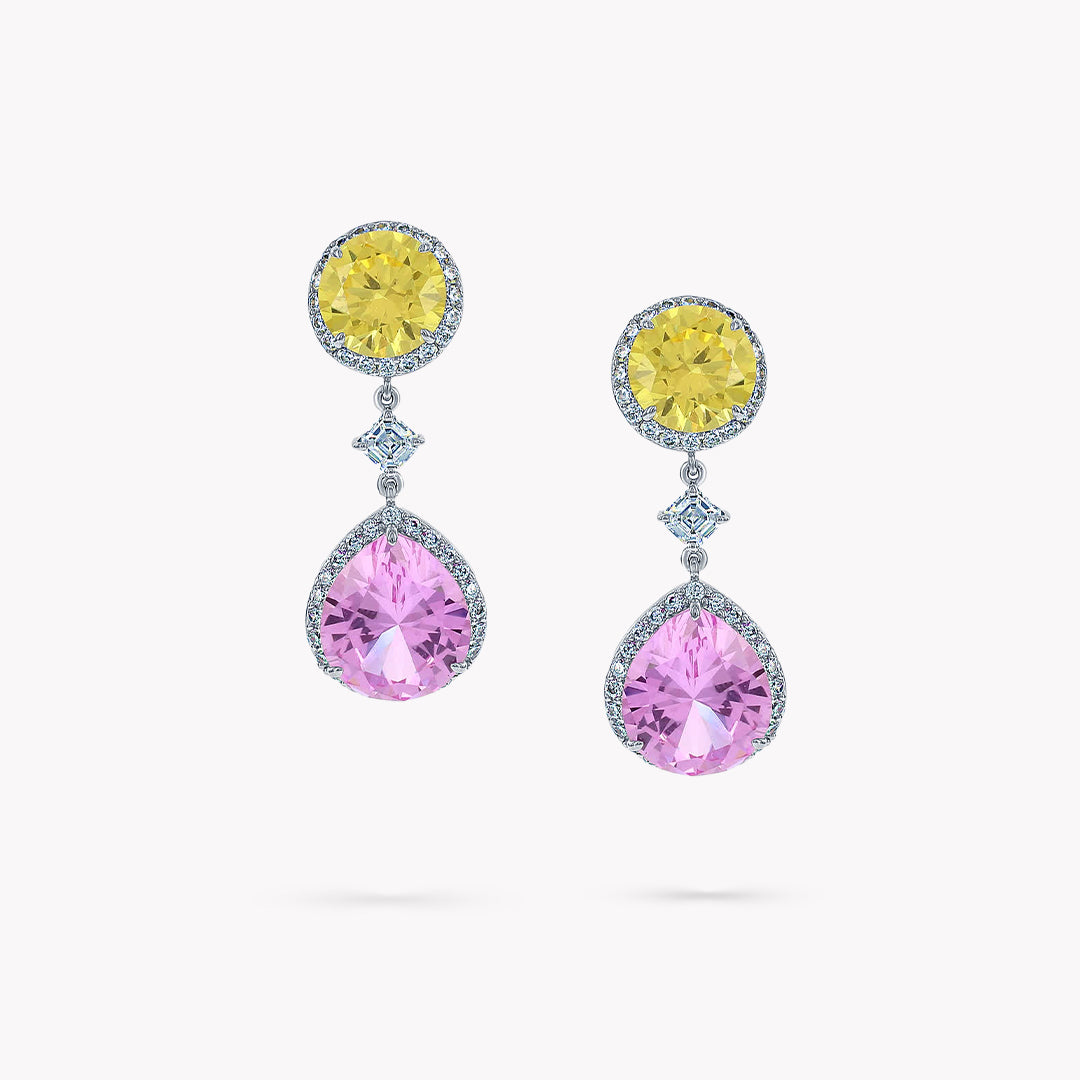 Fancy Shape 3 Stone Pave Drop Earrings