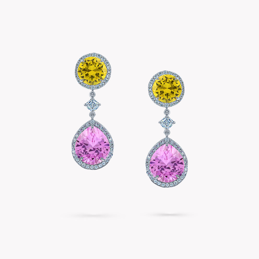 Fancy Shape 3 Stone Pave Drop Earrings