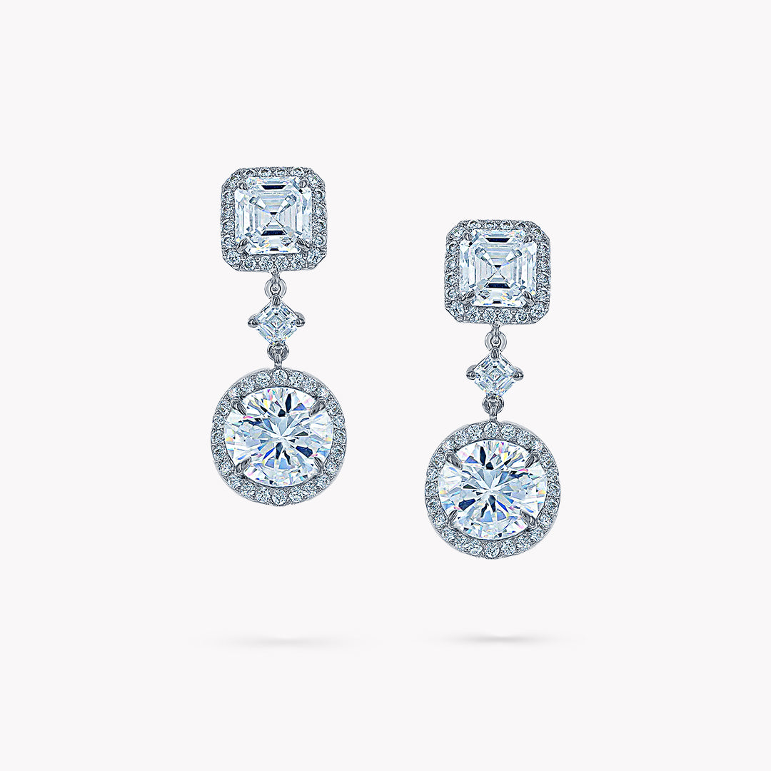 Fancy Shape 3 Stone Pave Drop Earrings