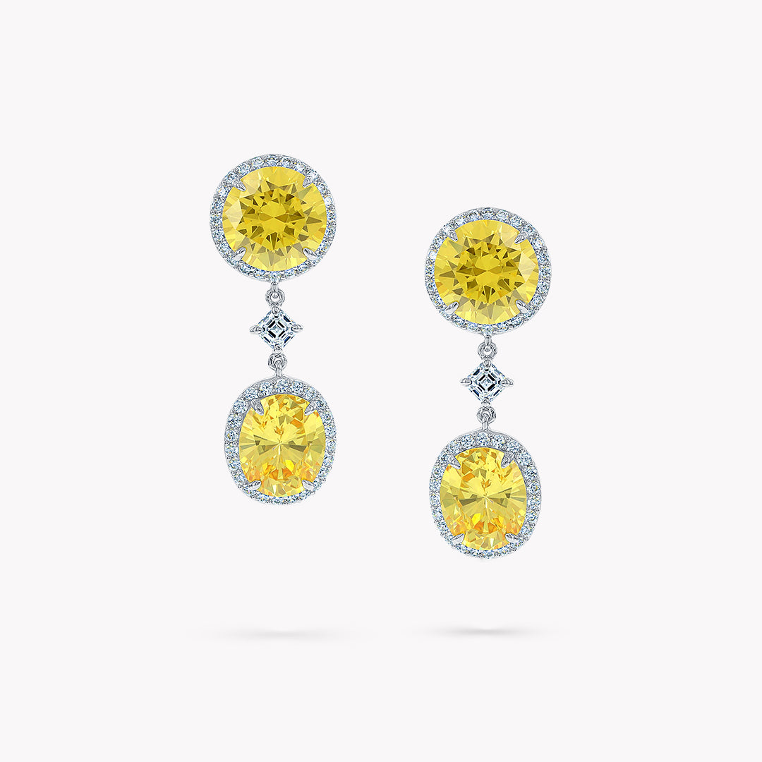 Fancy Shape 3 Stone Pave Drop Earrings