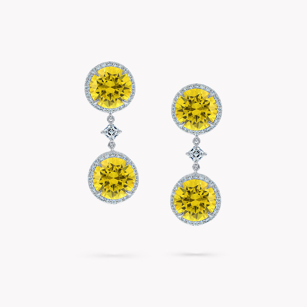 Fancy Shape 3 Stone Pave Drop Earrings