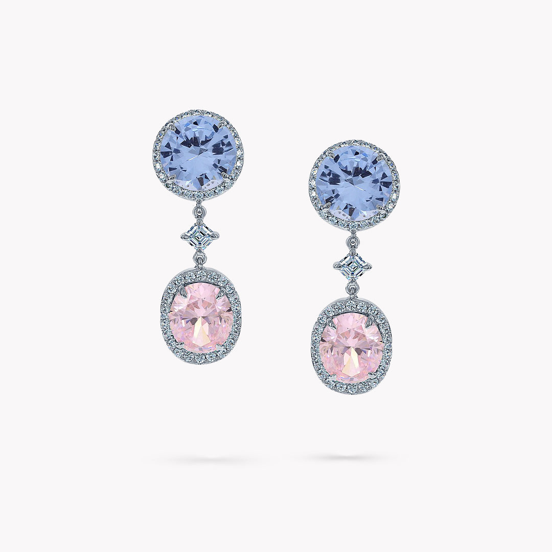 Fancy Shape 3 Stone Pave Drop Earrings