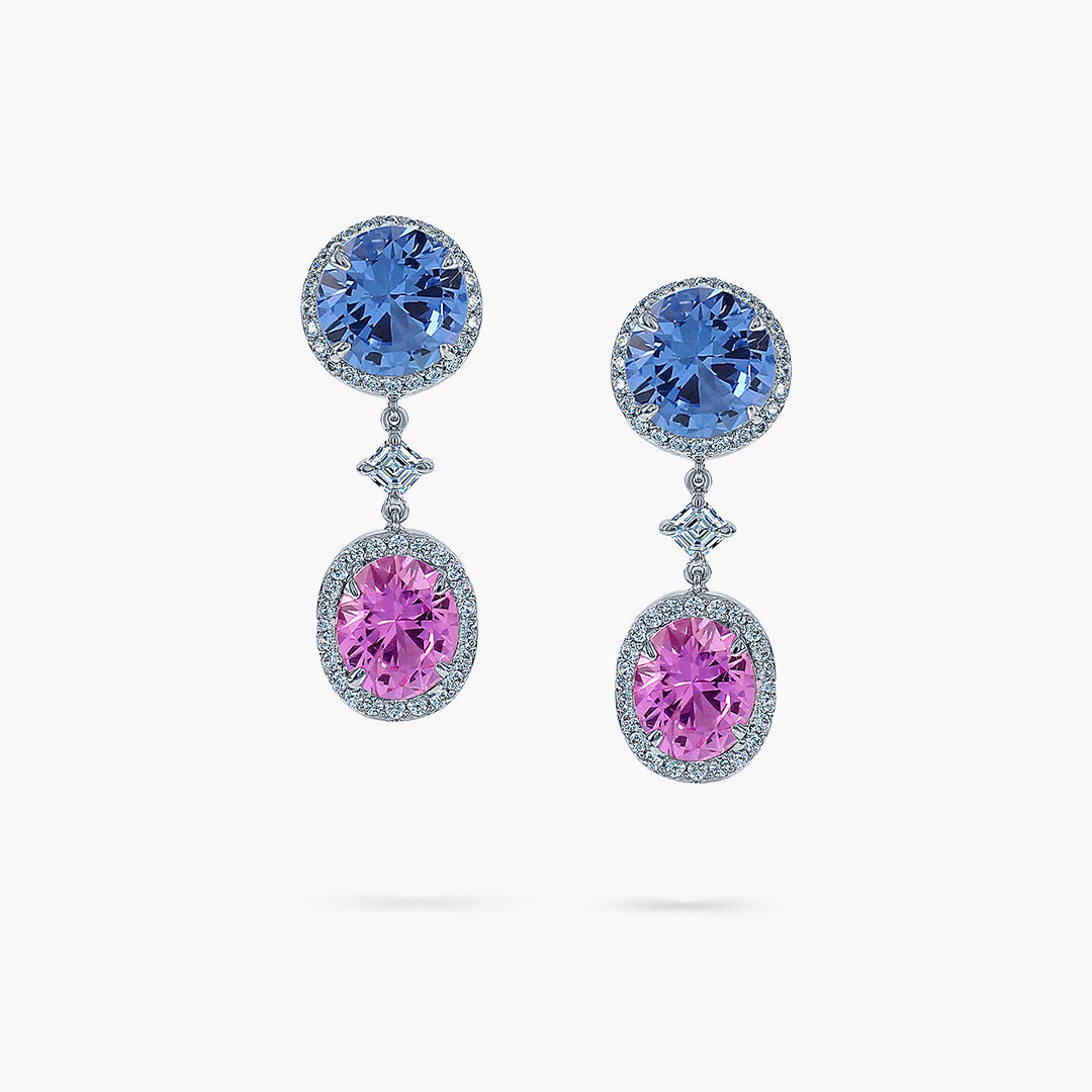 Fancy Shape 3 Stone Pave Drop Earrings