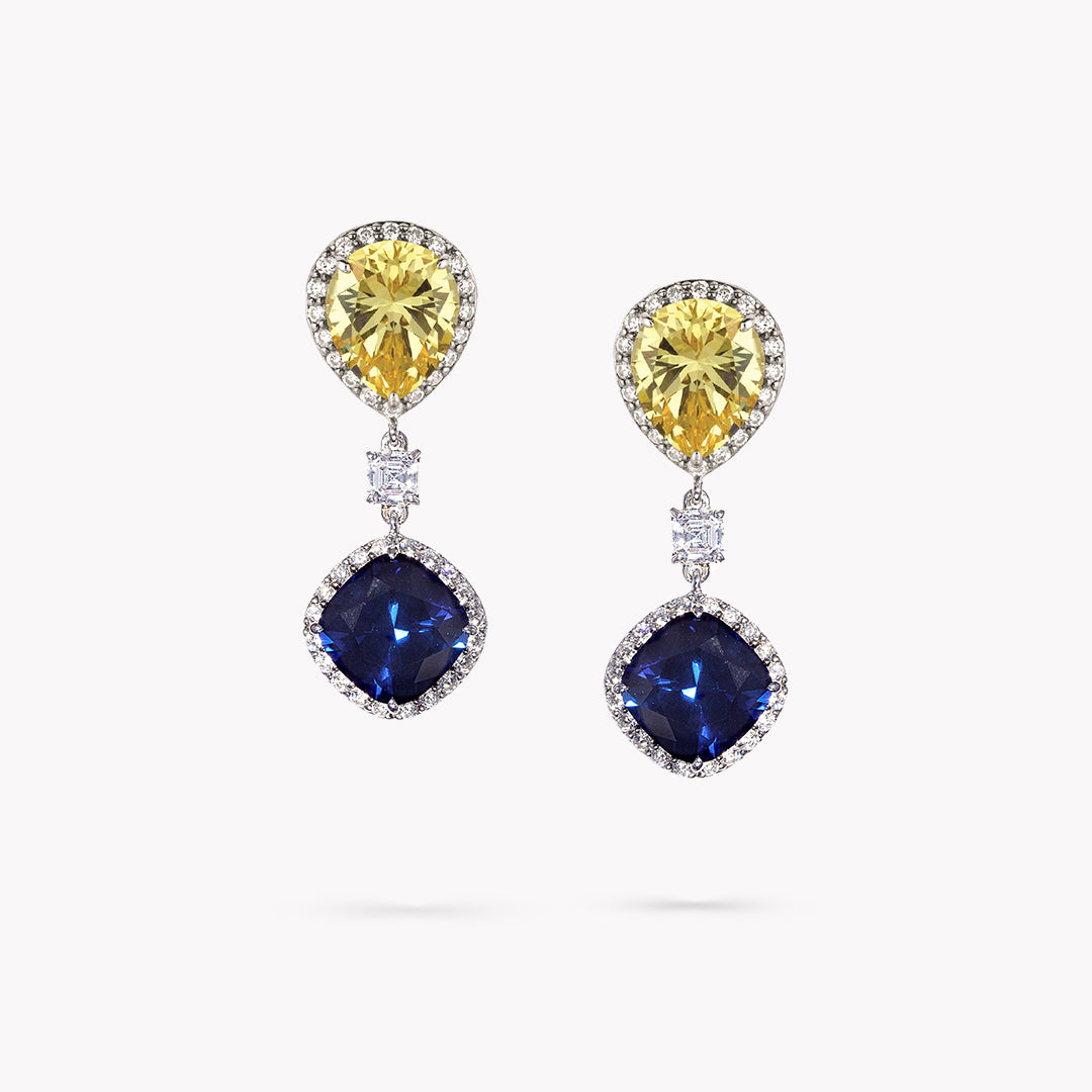 Fancy Shape 3 Stone Pave Drop Earrings