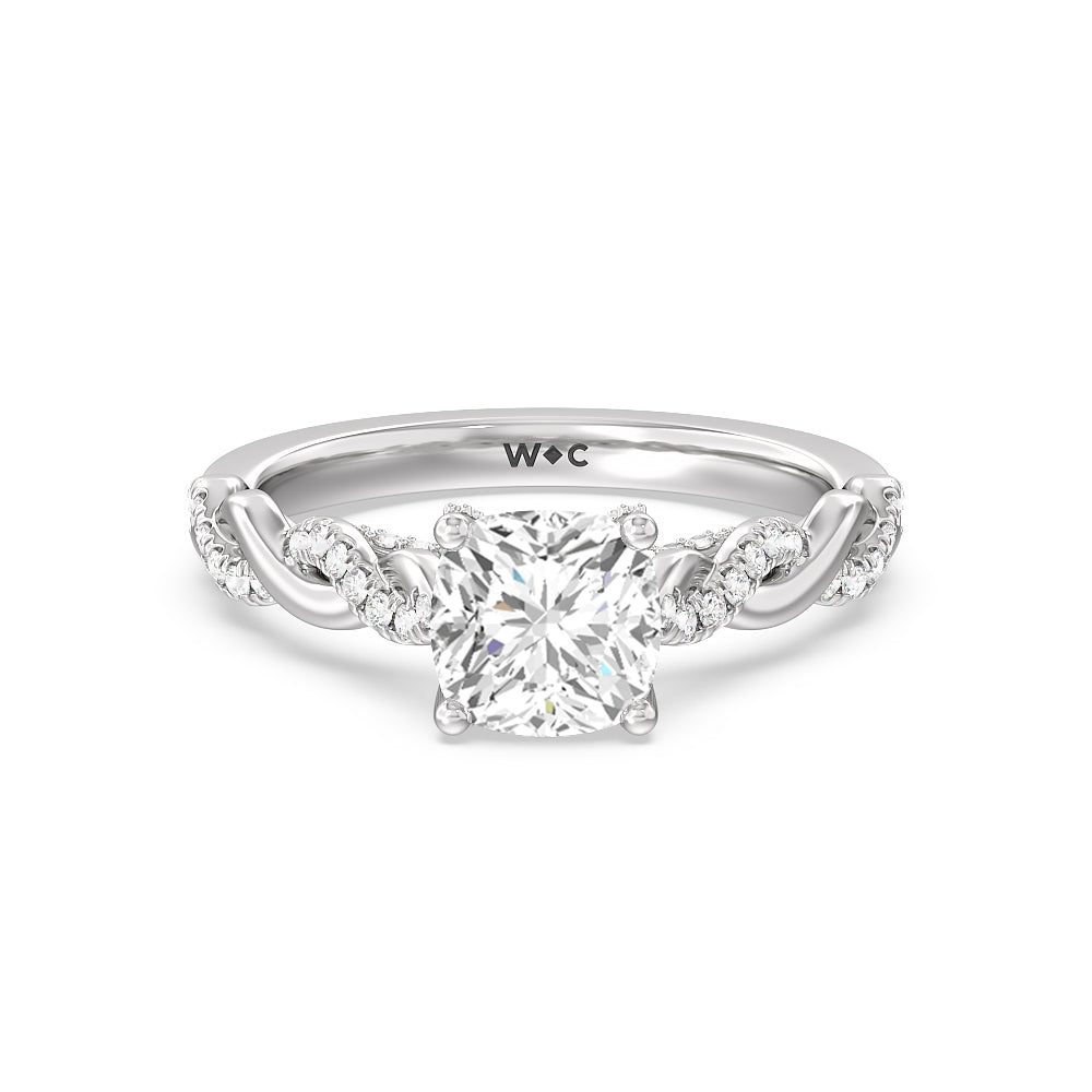 Vintage Glamour Twisted Lab Diamond Engagement Ring - 14KT White Gold Round