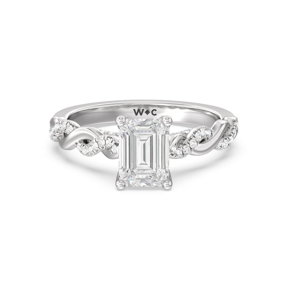 Vintage Glamour Twisted Lab Diamond Engagement Ring - 14KT White Gold Round