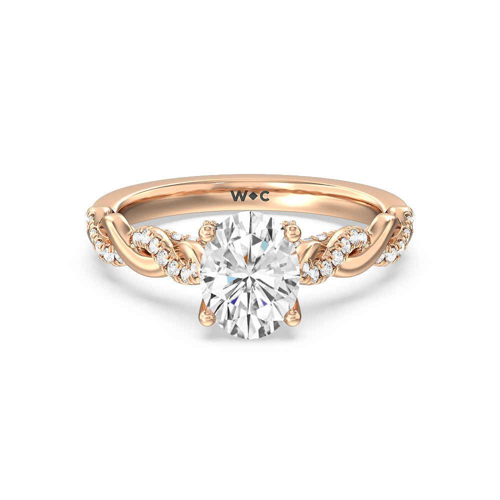 Vintage Glamour Twisted Lab Diamond Engagement Ring - 14KT White Gold Emerald