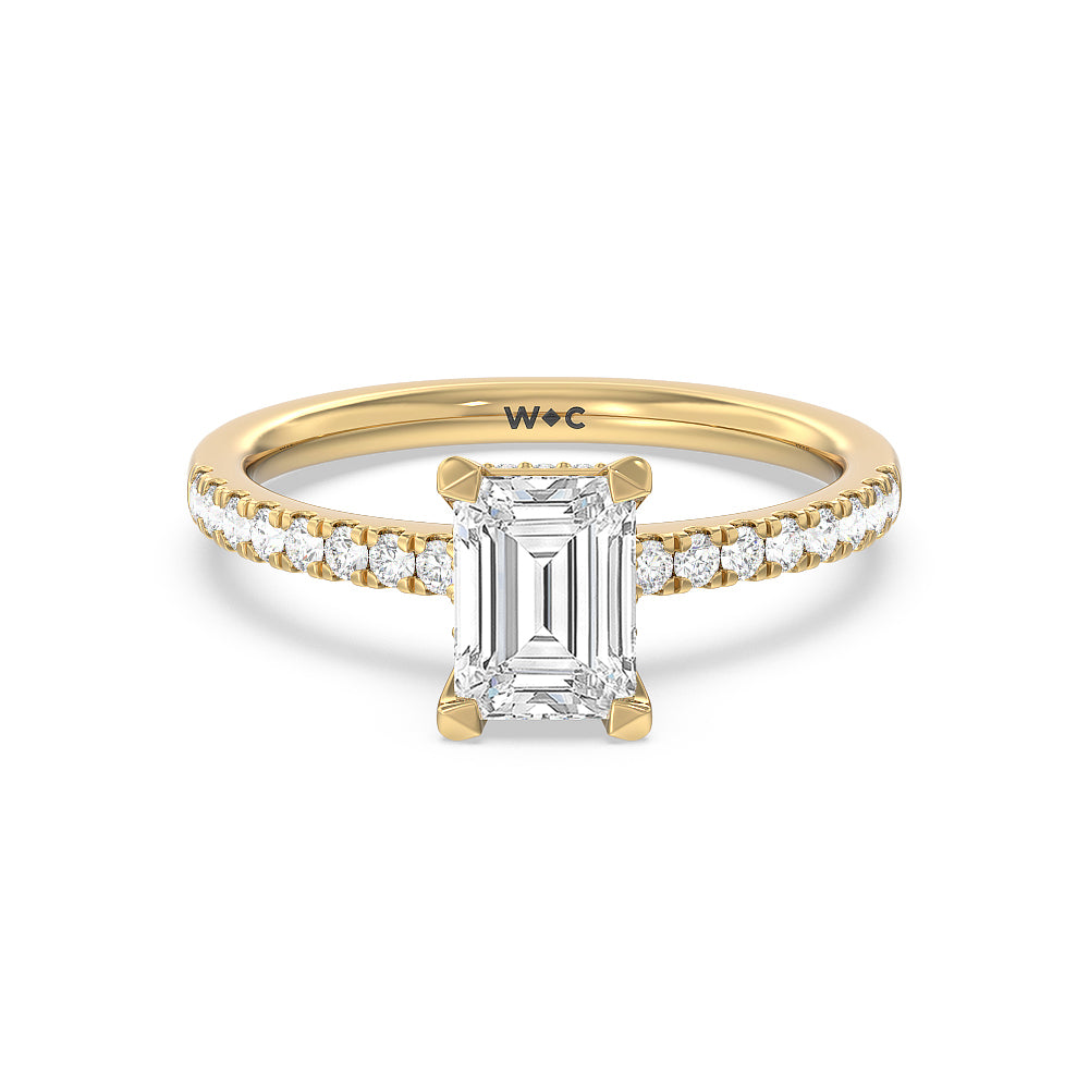 Petite Pave Hidden Halo Engagement Ring - 14KT White Gold Princess