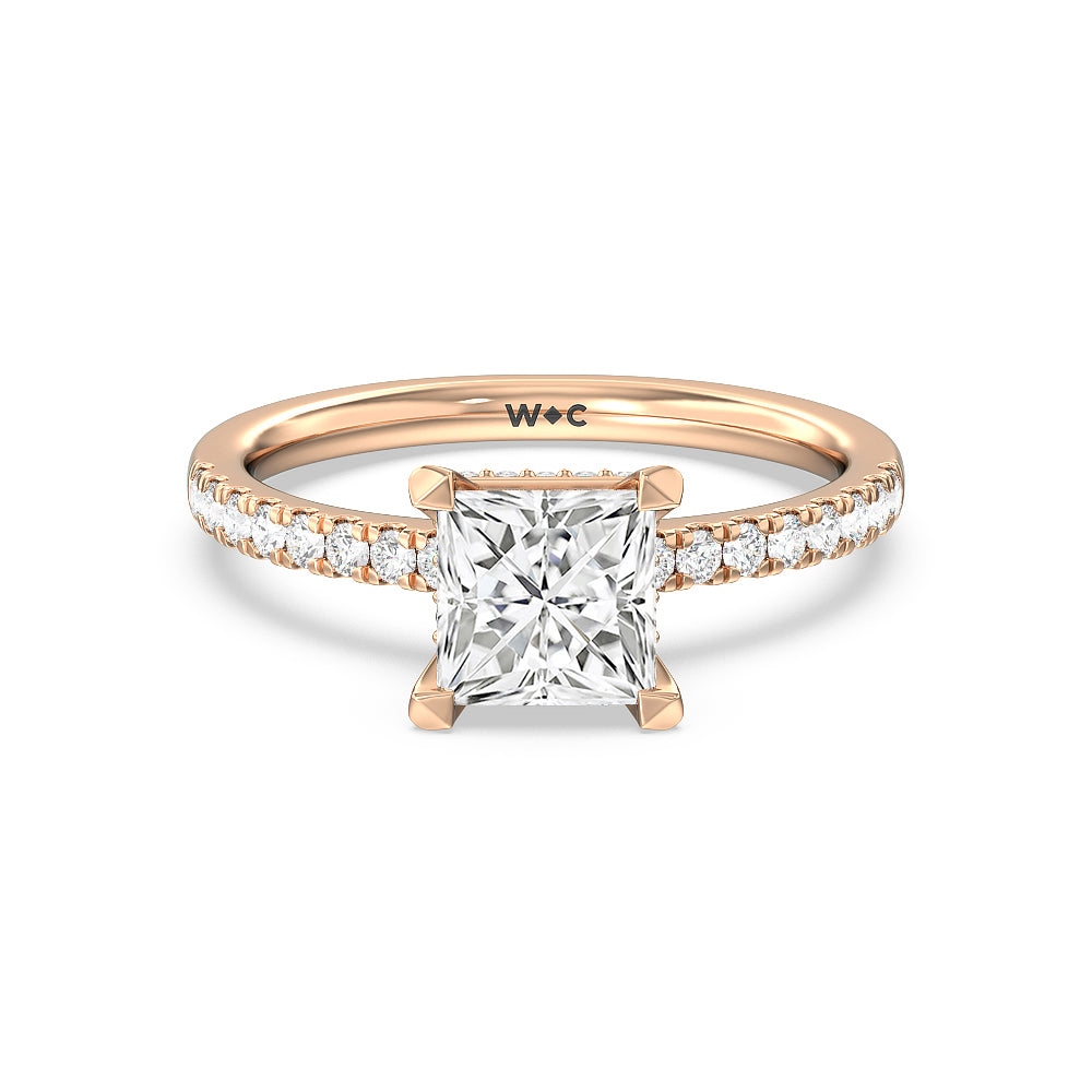 Petite Pave Hidden Halo Engagement Ring - 14KT White Gold Oval