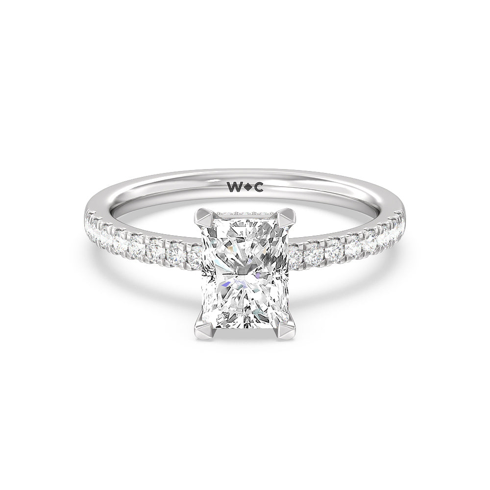 Petite Pave Hidden Halo Engagement Ring - 14KT White Gold Oval