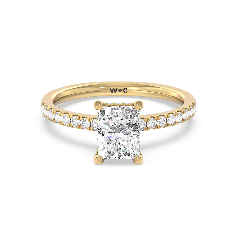 Petite Pave Hidden Halo Engagement Ring - 14KT White Gold Oval