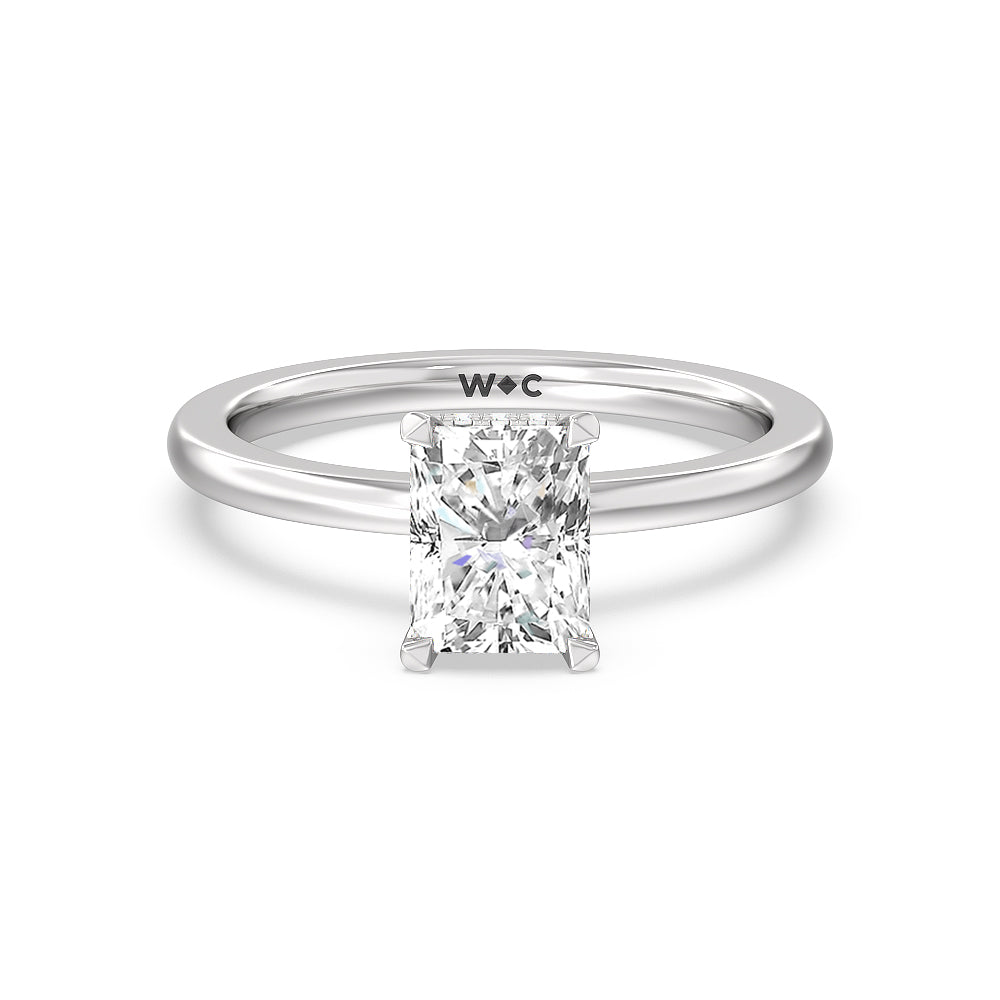 Modern Fine Line High Hidden Halo Solitaire Ring