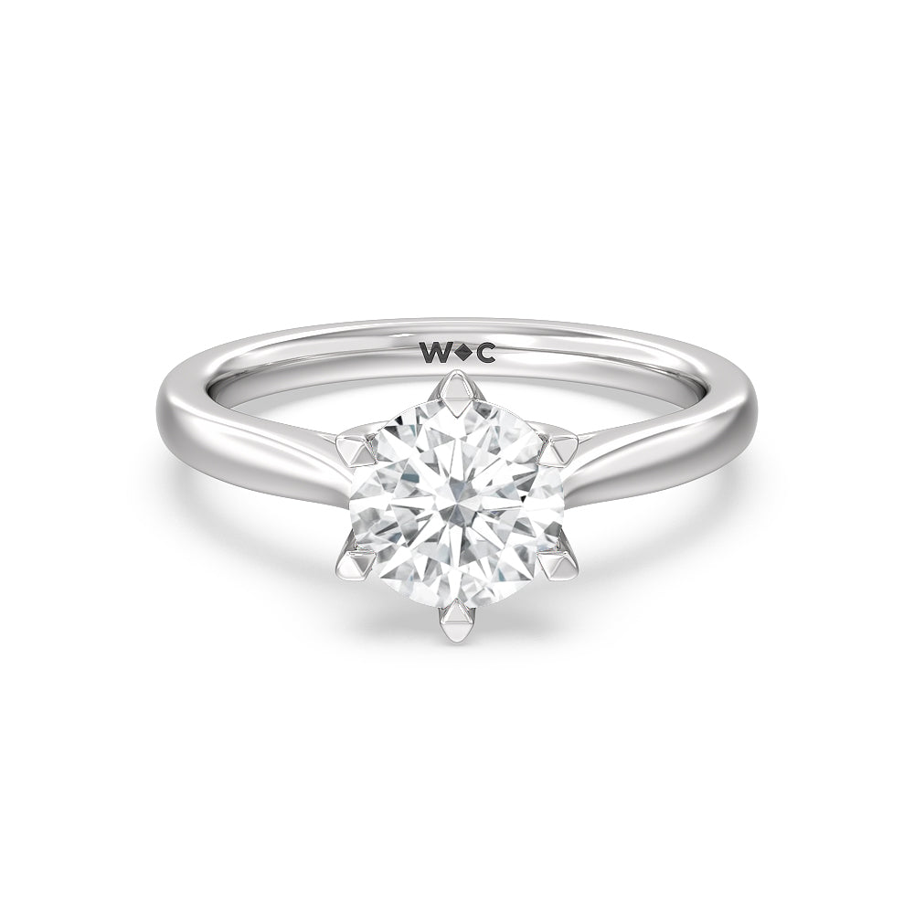 Six Prong Tulip Solitaire Engagement Ring - 14KT White Gold Round