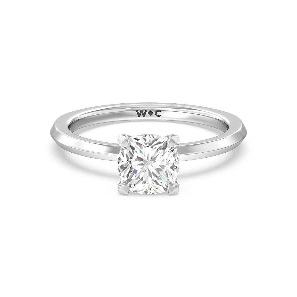 Petite Knife Edge Solitaire Engagement Ring - 14KT White Gold Round