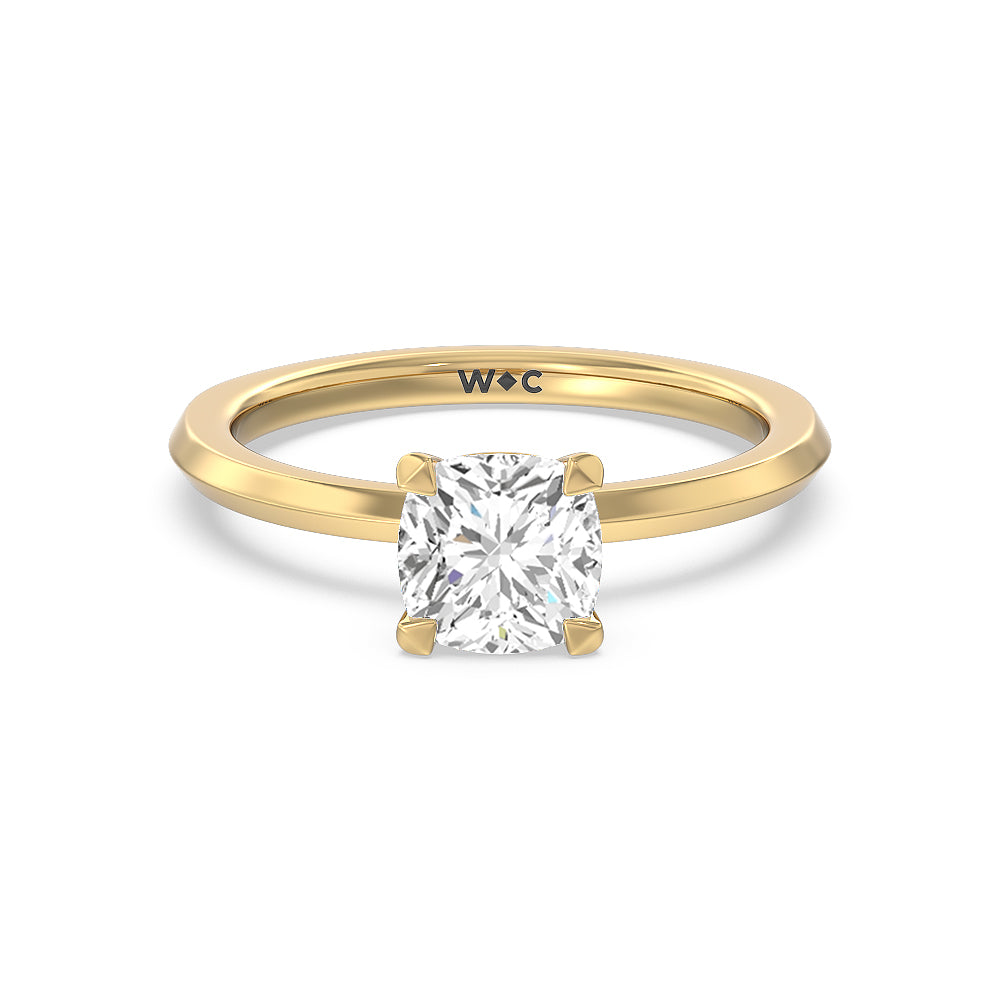 Petite Knife Edge Solitaire Engagement Ring - 14KT White Gold Cushion