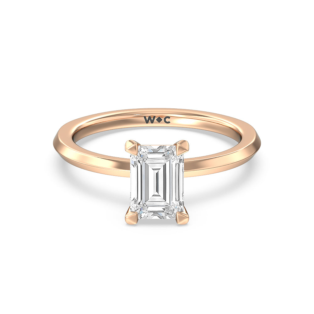 Petite Knife Edge Solitaire Engagement Ring - 14KT White Gold Emerald