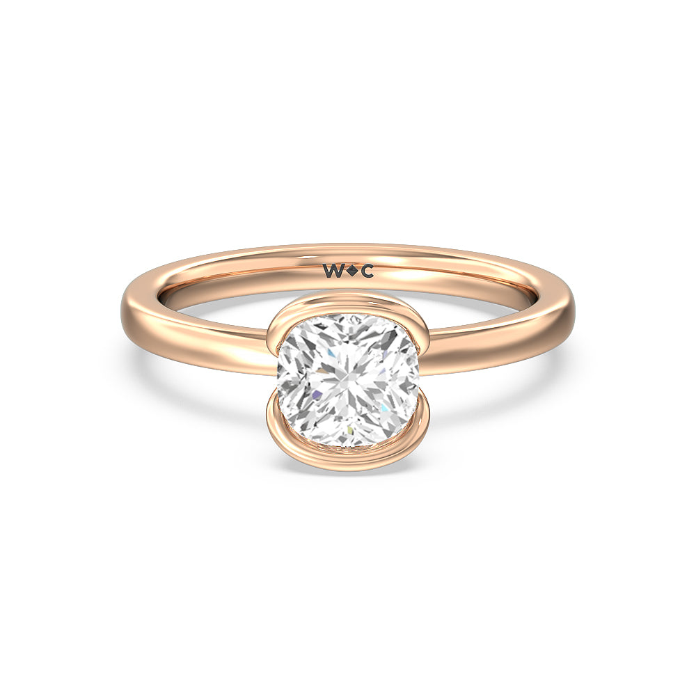 Seamless Half Bezel Solitaire Engagement Ring - 14KT Rose Gold Cushion