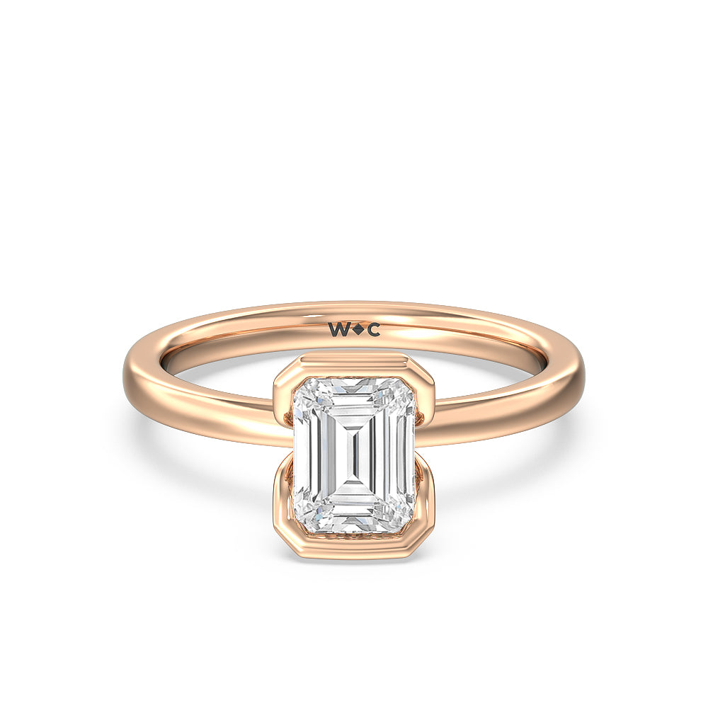 Seamless Half Bezel Solitaire Engagement Ring - 14KT Rose Gold Emerald
