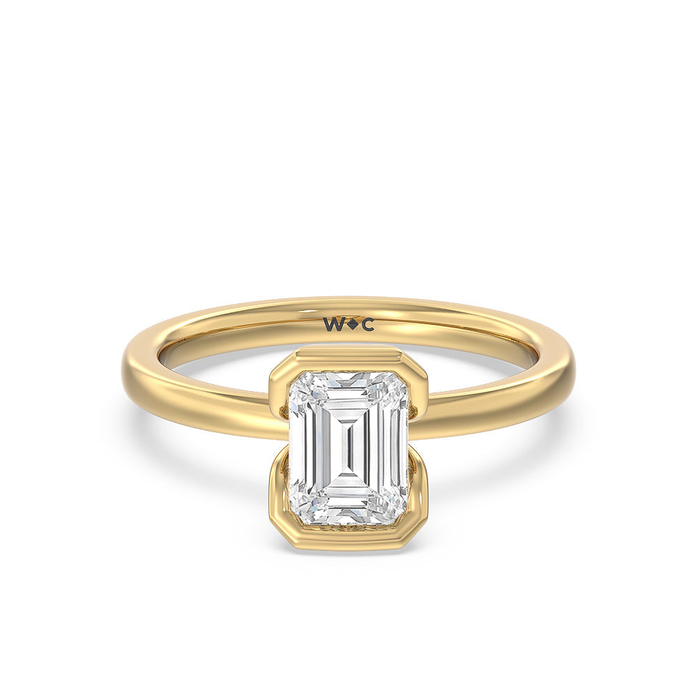 Seamless Half Bezel Solitaire Engagement Ring - 14KT Yellow Gold Emerald