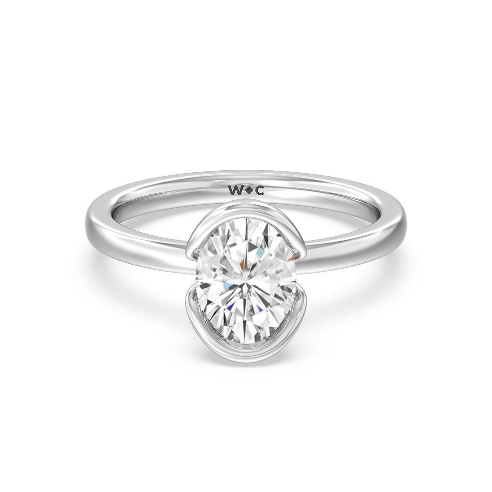 Seamless Half Bezel Solitaire Engagement Ring - 14KT White Gold Oval