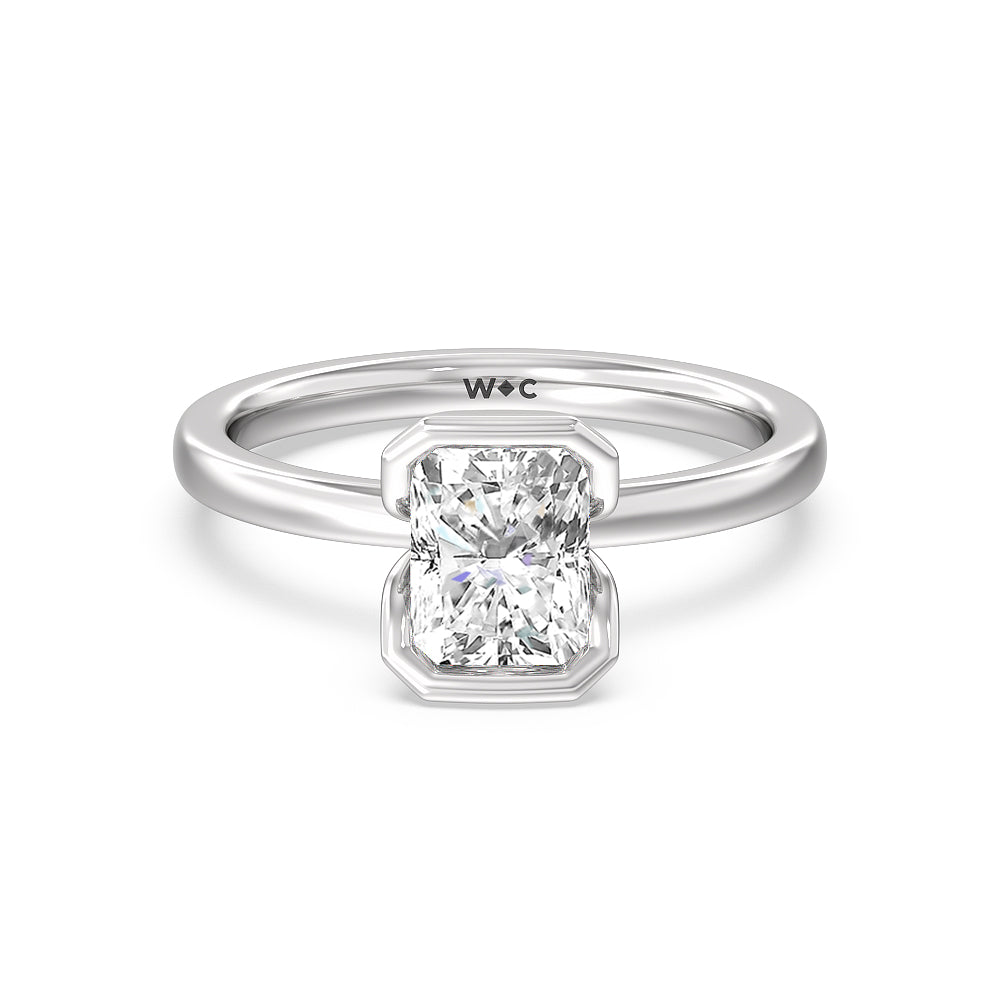 Seamless Half Bezel Solitaire Engagement Ring - 14KT White Gold Radiant