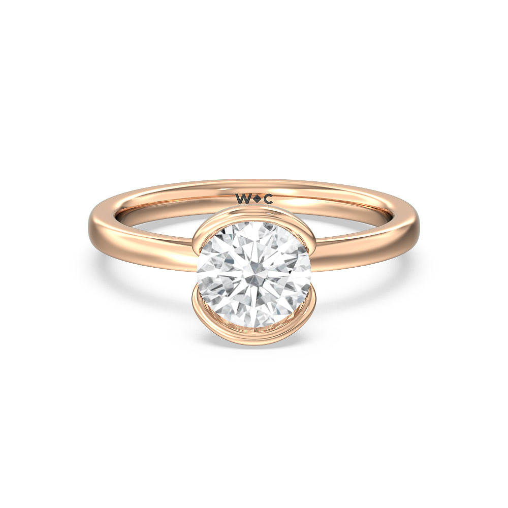 Seamless Half Bezel Solitaire Engagement Ring - 14KT Rose Gold Round
