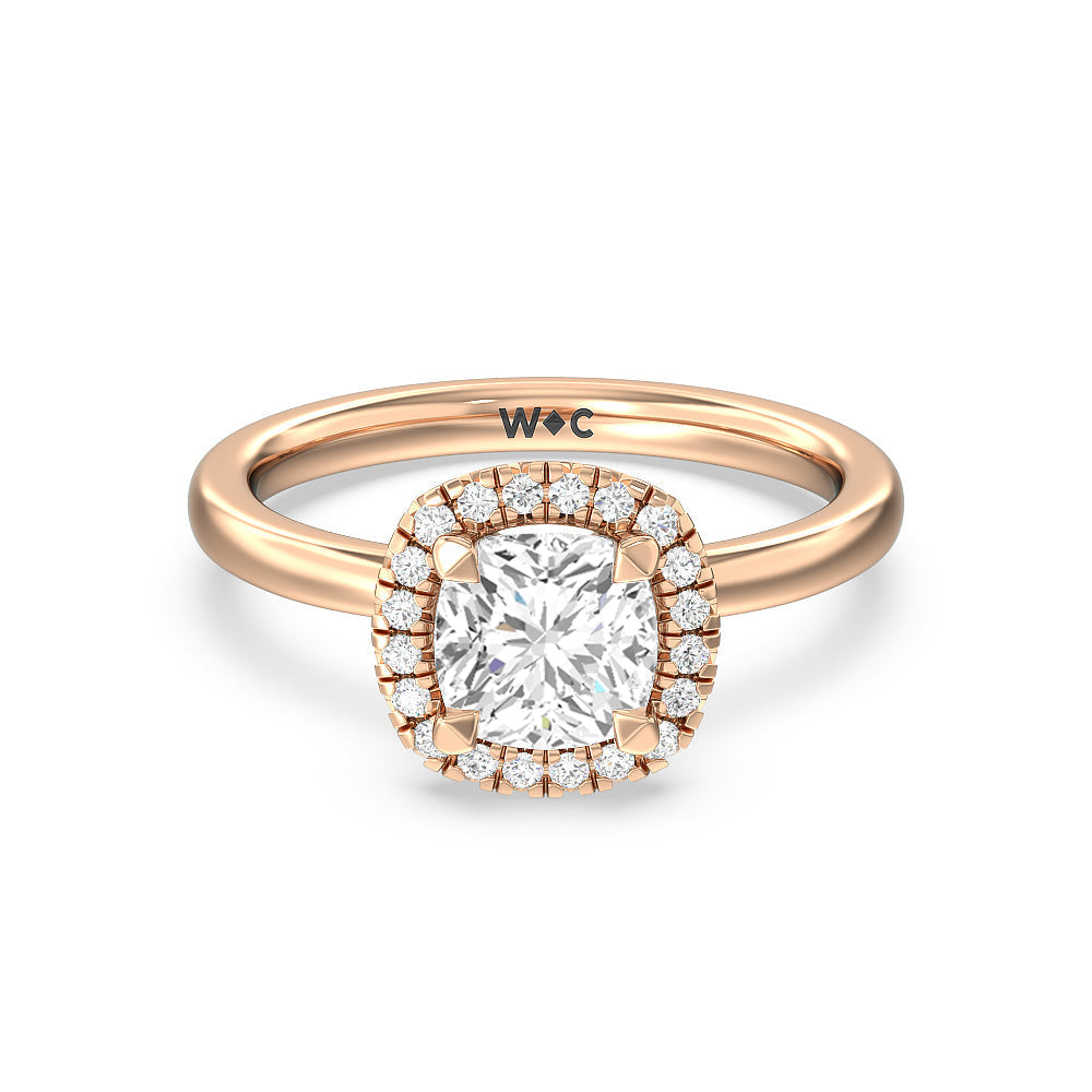 Seamless Plain Shank Halo Engagement Ring - 14KT White Gold Cushion