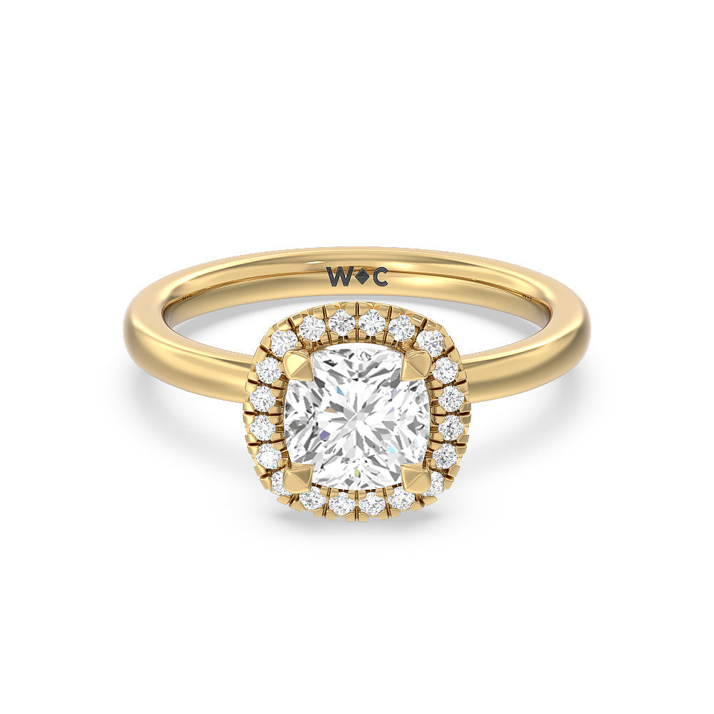 Seamless Plain Shank Halo Engagement Ring - 14KT White Gold Cushion