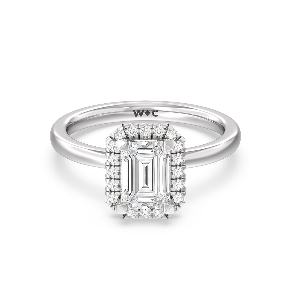 Seamless Plain Shank Halo Engagement Ring - 14KT White Gold Round