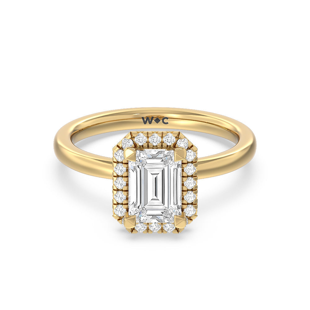 Seamless Plain Shank Halo Engagement Ring - 14KT White Gold Cushion