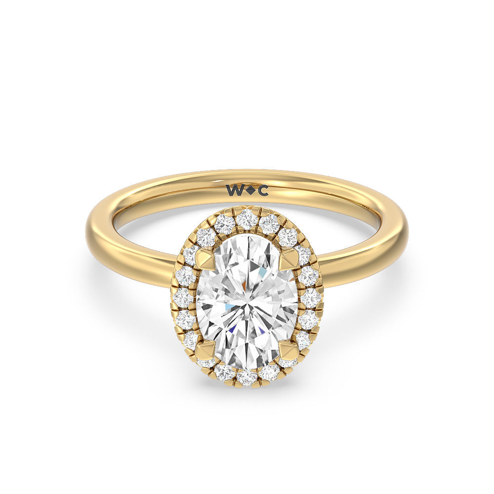Seamless Plain Shank Halo Engagement Ring - 14KT White Gold Cushion