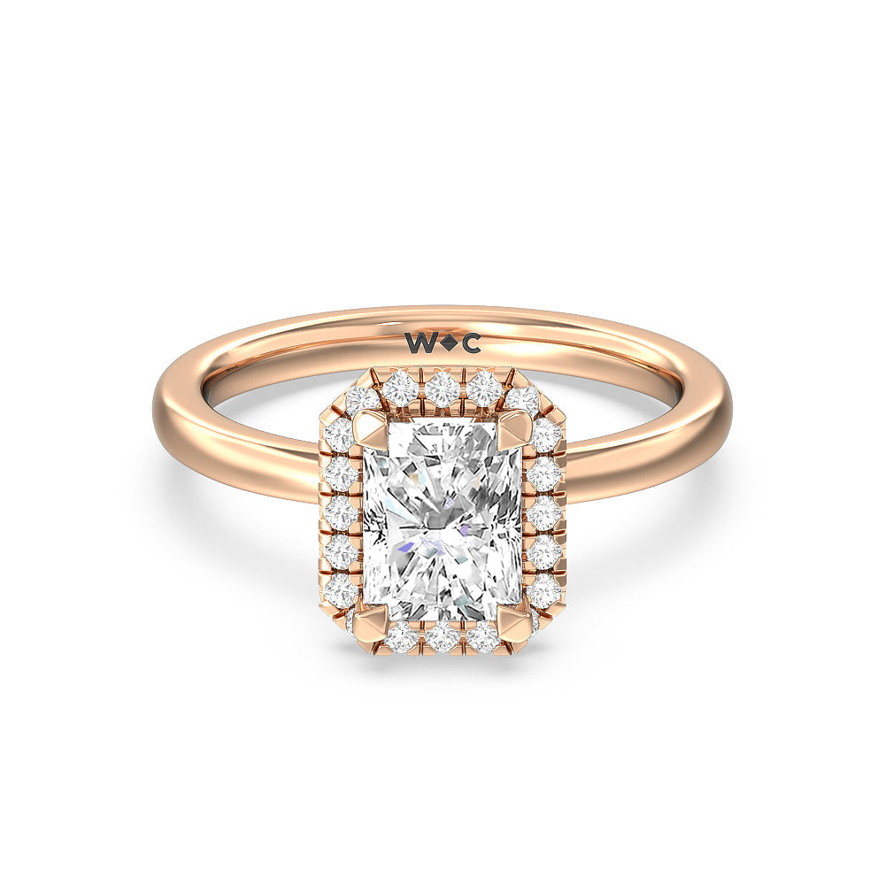 Seamless Plain Shank Halo Engagement Ring - 14KT White Gold Emerald