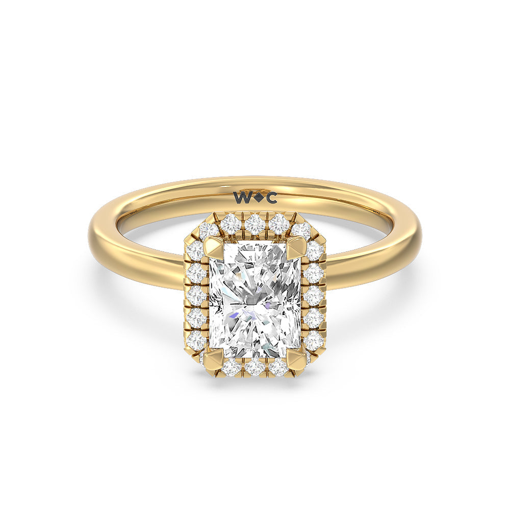 Seamless Plain Shank Halo Engagement Ring - 14KT White Gold Emerald